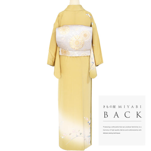 付下げ リサイクル 身丈154.5cm 裄62.8cm 袷 花枝柄 イエロー Sサイズ フォーマル セミフォーマル しつけ糸 正絹 広衿 Sランク