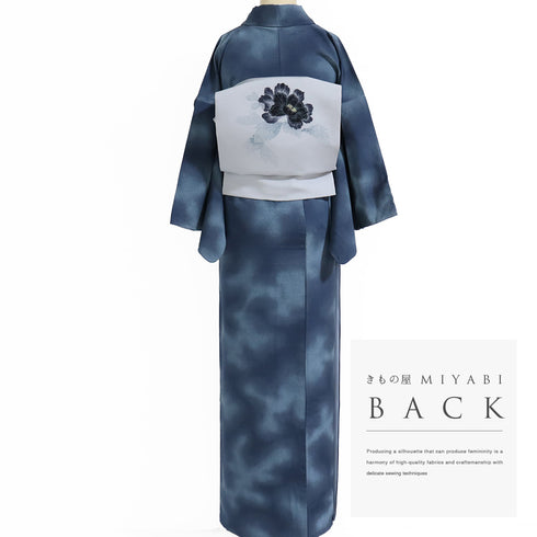 小紋 リサイクル 身丈164cm 裄64.7cm 袷 ぼかし柄 お召 ブルー Lサイズ お洒落 カジュアル 正絹 広衿 Sランク