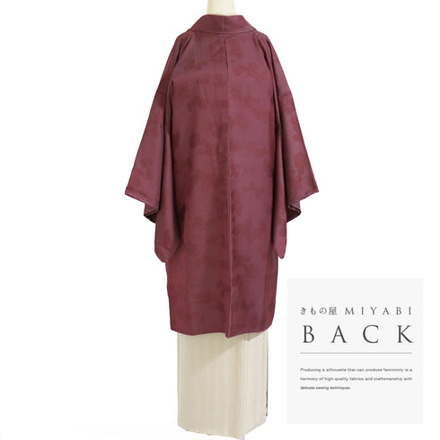 道中着 リサイクル 身丈102.5cm 裄68.2cm 袷 菊柄の地紋 ロング丈 レッド Lサイズ お洒落 しつけ糸 正絹 Sランク