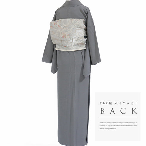 色無地 リサイクル 身丈156.5cm 裄65cm 袷 グレー Mサイズ お洒落 しつけ糸 正絹 広衿 地紋なし 未使用品