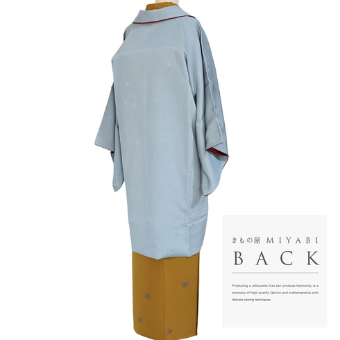 道行コート リサイクル 身丈100.5cm 裄66cm 袷 花びらの地紋 ブルー Mサイズ カジュアル お洒落 正絹 Sランク