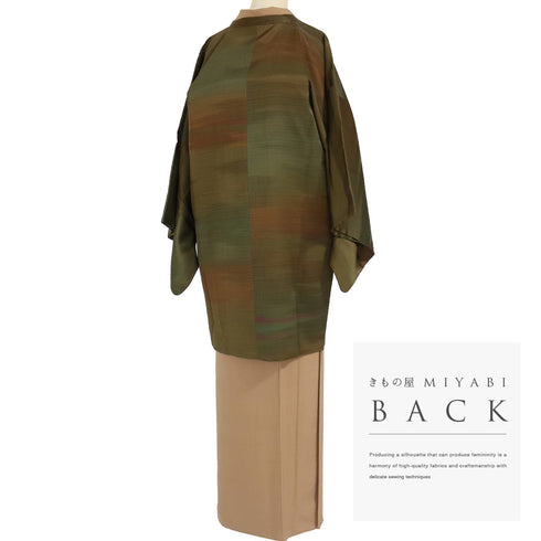 道行コート リサイクル 身丈90.2cm 裄66cm 袷 横段ぼかし 地紋 グリーン Mサイズ お洒落 正絹 Sランク