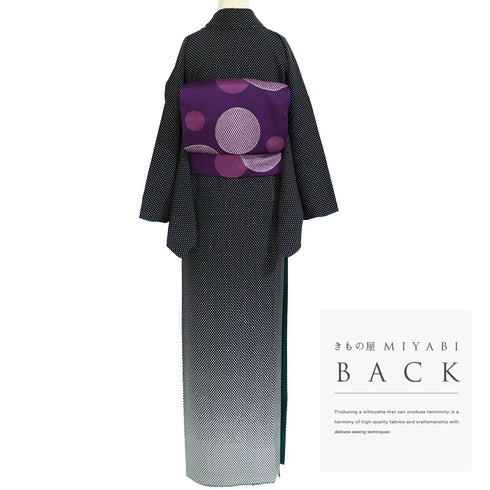 付下げ リサイクル 身丈164.7cm 裄68.4cm 袷 付け下げ小紋 水玉模様 ゆったりサイズ ブラック Lサイズ お洒落 カジュアル 正絹 広衿 Sランク