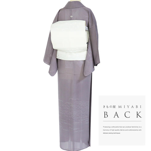 付下げ リサイクル 夏着物 身丈151.5cm 裄63.6cm 絽 露芝模様 パープル Sサイズ フォーマル セミフォーマル 一つ紋 正絹 広衿 Sランク