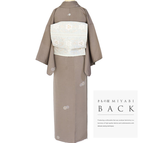 小紋 リサイクル 身丈151cm 裄63.2cm 袷 雪輪柄 ブラウン Sサイズ お洒落 一つ紋 しつけ糸 正絹 広衿 Sランク