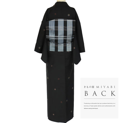 紬 リサイクル 身丈157cm 裄62.8cm 袷 ねじり梅柄 パールトーン加工 ブラック Mサイズ お洒落 カジュアル 正絹 広衿 Aランク