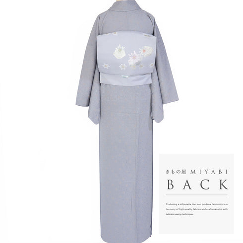 小紋 リサイクル 身丈159.5cm 裄67.2cm 袷 唐草や蔓 地紋彩色 グレー Mサイズ お洒落 カジュアル 正絹 広衿 Sランク