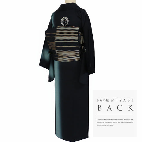 訪問着 リサイクル 身丈159cm 裄64.4cm 袷 縦ぼかし柄 パールトーン加工 ブラック Mサイズ セミフォーマル お洒落 五つ紋 正絹 広衿 Sランク