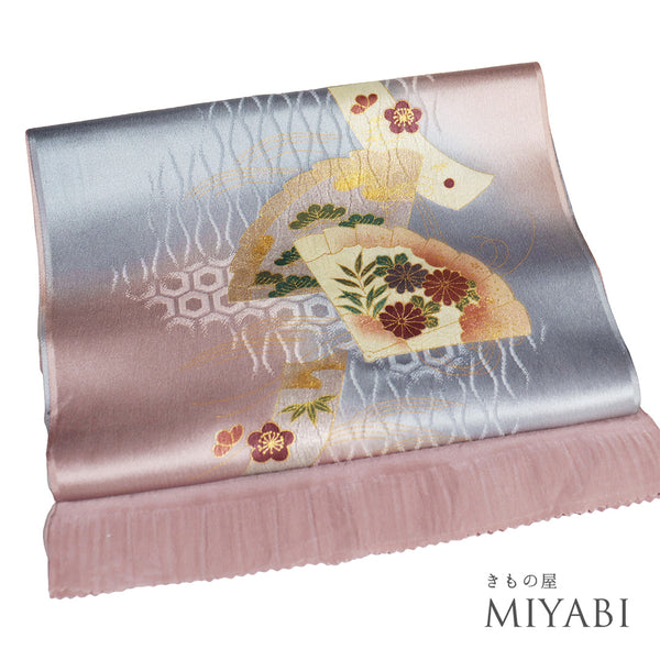 帯揚げ リサイクル お洒落 ちりめん 正絹 多色 扇子に菊や松柄 地紋 ぼかし柄 新品・未使用品 AG-1235