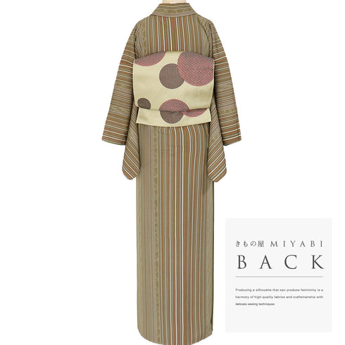 小紋 リサイクル 身丈169.5cm 裄64.4cm 袷 デザイン縞柄 ブラウン LLサイズ お洒落 しつけ糸 正絹 広衿 Sランク