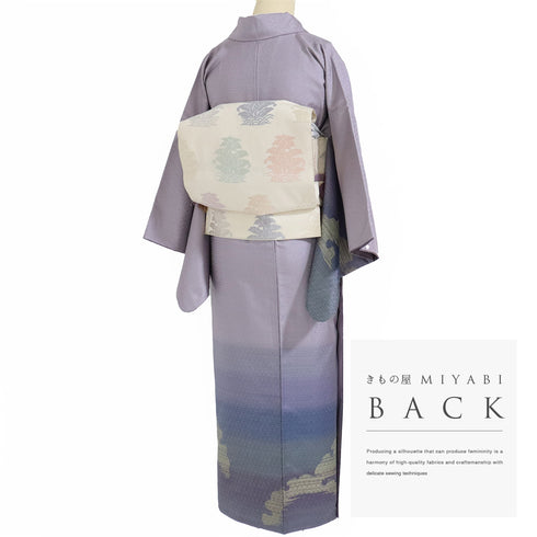 付下げ リサイクル 身丈152.5cm 裄61.6cm 袷 紬 雪輪柄 地紋 じゅらく パールトーン パープル Sサイズ お洒落 正絹 広衿 Sランク