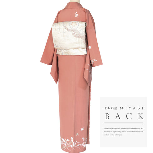 訪問着 リサイクル 身丈162.8cm 裄65.6cm 袷 草花柄 ピンク Lサイズ 正絹 広衿 Sランク