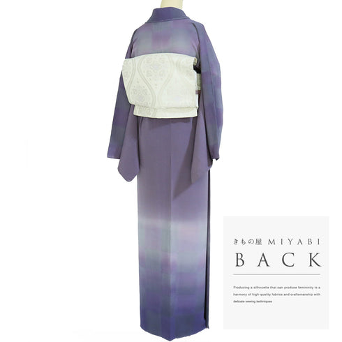 訪問着 リサイクル 身丈160cm 裄69cm 袷 ぼかし市松柄 パープル Mサイズ お洒落 正絹 広衿 Sランク