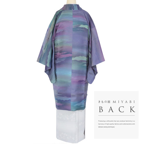 道中着 リサイクル 身丈102cm 裄65.6cm 袷 ロング丈 地紋 ぼかし柄 多色 Mサイズ お洒落 正絹 Sランク