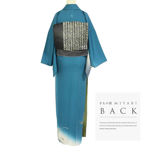 付下げ リサイクル 身丈153.5cm 裄64.8cm 袷 金彩 雲取り 花柄 ブルー Sサイズ フォーマル セミフォーマル 一つ紋 正絹 広衿 Sランク