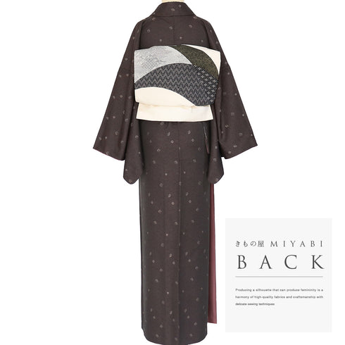 小紋 リサイクル 身丈170.3cm 裄69.6cm 袷 源氏香模様 お召し 地紋 ブラウン LLサイズ お洒落 不明 広衿 Sランク