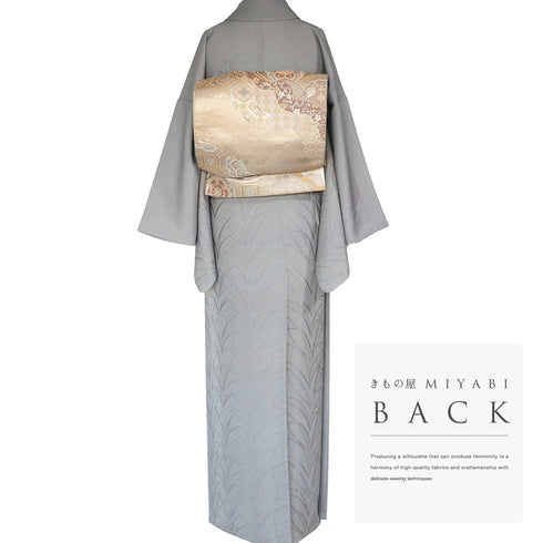 付下げ リサイクル 身丈159cm 裄66.4cm 袷 地紋 大王松模様 グレー Mサイズ セミフォーマル お洒落 落款 正絹 広衿 Sランク