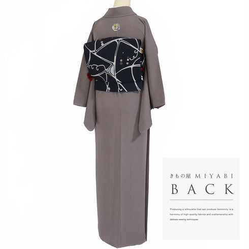 色無地 リサイクル 身丈156.7cm 裄64cm 袷 パープル Mサイズ お洒落 一つ紋 しつけ糸 正絹 広衿 Sランク