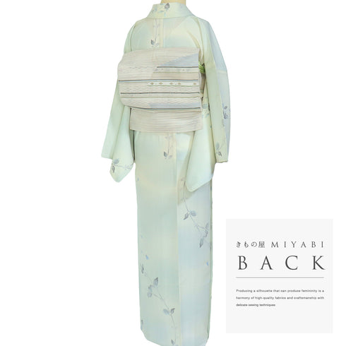 小紋 リサイクル 夏着物 身丈159.5cm 裄66.8cm 絽 草花柄 既製品 ブルー Mサイズ お洒落 カジュアル ポリエステル 洗える着物 広衿 Aランク