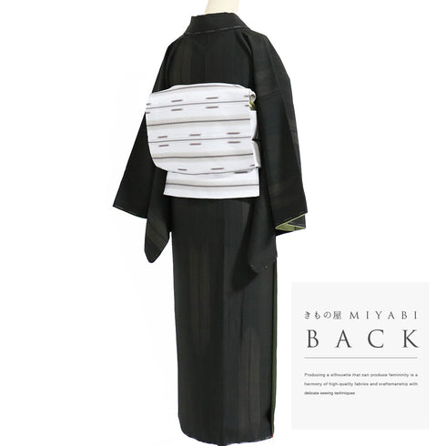 小紋 リサイクル 身丈162cm 裄64.8cm 袷 矢羽柄 地紋 ブラック Lサイズ お洒落 カジュアル しつけ糸 正絹 広衿 Sランク