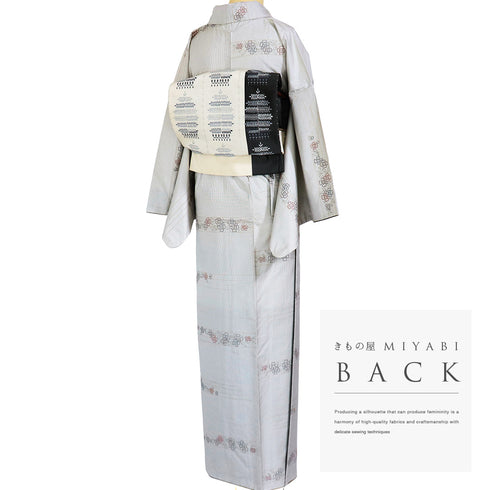 紬 リサイクル 身丈171cm 裄69.6cm 袷 ゆったり 小花柄 刺繍 アイボリー LLサイズ お洒落 しつけ糸 正絹 広衿 Sランク