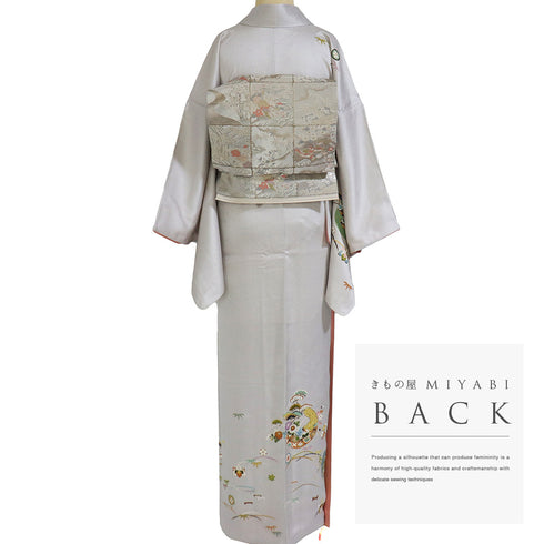 訪問着 リサイクル 身丈162cm 裄66cm 袷 花柄 ホワイト Lサイズ フォーマル セミフォーマル 正絹 広衿 Sランク