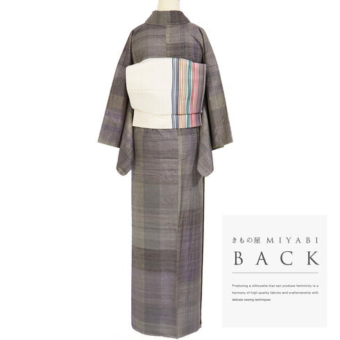 紬 リサイクル 身丈159.5cm 裄63.6cm 袷 デザイン縞柄 多色 Mサイズ カジュアル お洒落 正絹 広衿 Aランク