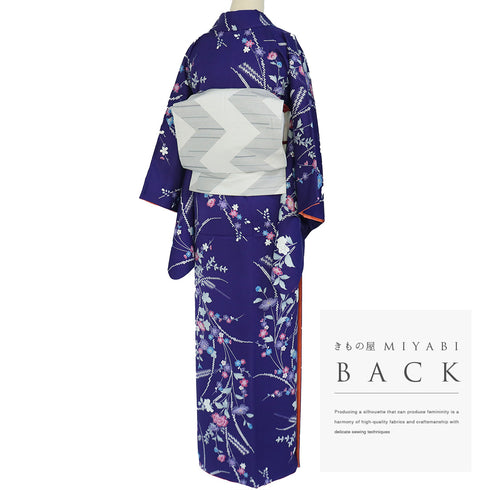 小紋 リサイクル 身丈154cm 裄62.8cm 袷 花柄 扇子柄 パープル Sサイズ お洒落 カジュアル 正絹 広衿 Sランク