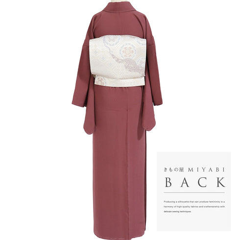 色無地 リサイクル 身丈164.5cm 裄66.6cm 袷 草木染め レッド Lサイズ お洒落 しつけ糸 正絹 広衿 Sランク