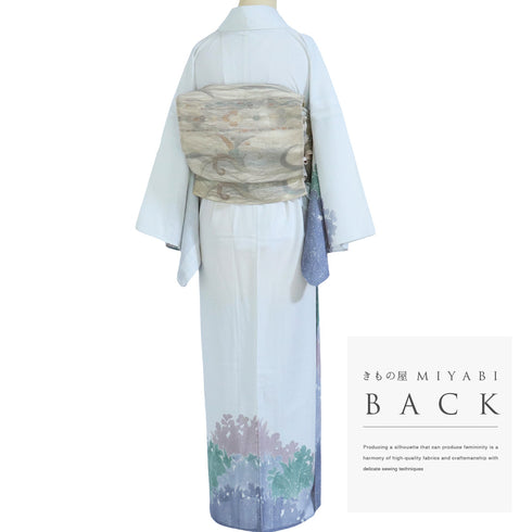 付下げ リサイクル 夏着物 身丈156cm 裄64.6cm 絽 グレー Mサイズ セミフォーマル お洒落 ポリエステル 洗える着物 広衿 Aランク