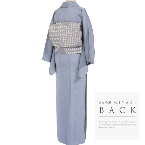 色無地 リサイクル 身丈158.5cm 裄63.8cm 袷 草花柄 パープル Mサイズ お洒落 落款 しつけ糸 正絹 広衿 地紋あり Sランク