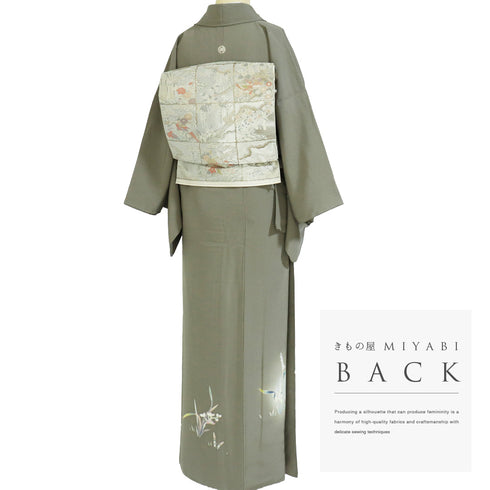 訪問着 リサイクル 身丈155.3cm 裄63.8cm 袷 京加賀友禅 百貫石峰作 パールトーン加工 花籠柄 グレー Sサイズ フォーマル セミフォーマル 一つ紋 正絹 広衿 Sランク