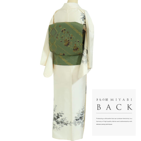 訪問着 リサイクル 身丈158.2cm 裄64.8cm 単衣 菊柄 深山 肩当て付き パールトーン加工 アイボリー Mサイズ お洒落 正絹 広衿 Aランク