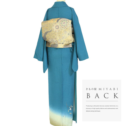 付下げ リサイクル 身丈170.5cm 裄70cm 袷 つる花 てんとう虫 刺繍 地紋 ブルー LLサイズ セミフォーマル お洒落 正絹 広衿 Sランク