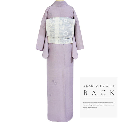 小紋 リサイクル 身丈159.2cm 裄63cm 袷 華文柄 寄せ小紋 パープル Mサイズ お洒落 カジュアル 正絹 広衿 Aランク