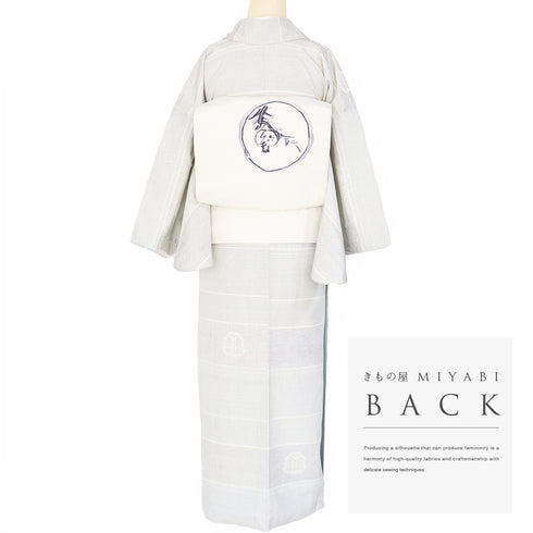 紬 リサイクル 身丈158cm 裄64.2cm 袷 横段縞に花柄 グレー Mサイズ お洒落 カジュアル 正絹 広衿 Sランク