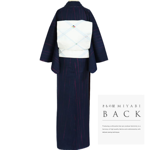 紬 リサイクル 身丈157.2cm 裄64.8cm 袷 筋絞り ネイビー Mサイズ お洒落 カジュアル しつけ糸 正絹 広衿 Sランク