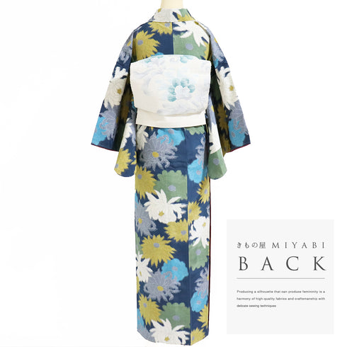 紬 リサイクル 身丈163.5cm 裄65.6cm 袷 菊柄 多色 Lサイズ カジュアル お洒落 しつけ糸 正絹 広衿 Sランク