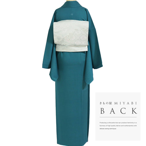 色無地 リサイクル 身丈169cm 裄69.6cm 袷 ブルー LLサイズ セミフォーマル 一つ紋 正絹 広衿 地紋あり Sランク