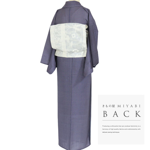 小紋 リサイクル 身丈154cm 裄62.4cm 単衣 後身頃居敷当て付き ネイビー Sサイズ お洒落 カジュアル ポリエステル 洗える着物 広衿 Sランク