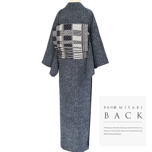 小紋 リサイクル 身丈157.3cm 裄65.2cm 袷 たたき柄 地紋 ブラック Mサイズ お洒落 正絹 広衿 Sランク