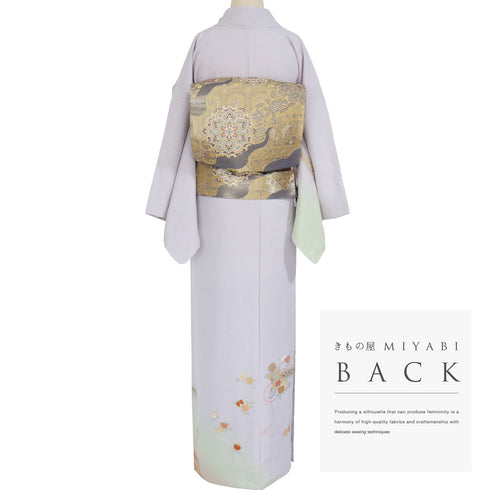 訪問着 リサイクル 身丈170.5cm 裄67.6cm 袷 組紐に橘柄 パープル LLサイズ セミフォーマル お洒落 正絹 広衿 Sランク