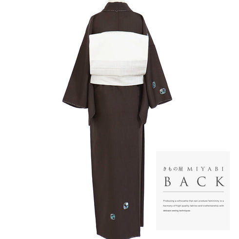 訪問着 リサイクル 身丈158.7cm 裄66cm 袷 箔加工 抽象柄 ゆったりサイズ ブラウン Mサイズ お洒落 正絹 広衿 Sランク