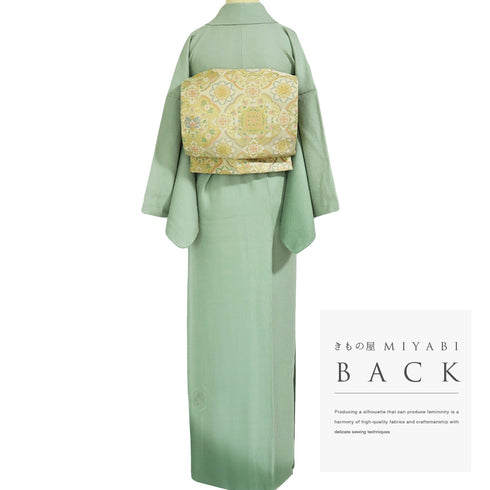 訪問着 リサイクル 身丈162.3cm 裄66cm 袷 汕頭刺繍風 グリーン Lサイズ お洒落 正絹 広衿 Sランク