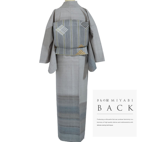 付下げ リサイクル 身丈164.5cm 裄66.2cm 単衣 紬 段ぼかし柄 グレー Lサイズ お洒落 しつけ糸 正絹 広衿 Sランク