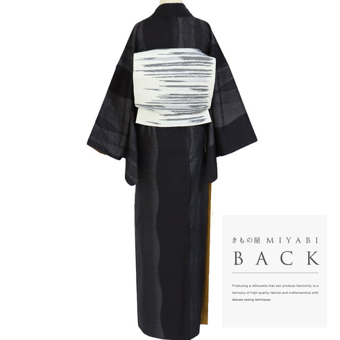 紬 リサイクル 身丈163.8cm 裄68.8cm 袷 デザイン縦枠 ブラック Lサイズ お洒落 カジュアル 正絹 広衿 Sランク