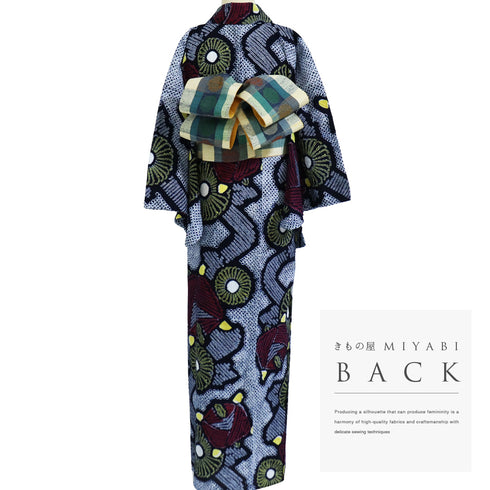 浴衣 リサイクル 夏着物 身丈155.8cm 裄66cm 夏物 絞り ジュニアサイズ ネイビー Mサイズ カジュアル 木綿 洗える着物 バチ衿 Sランク