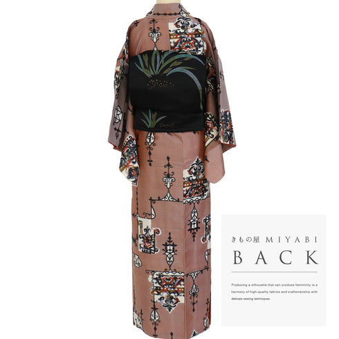 小紋 リサイクル 身丈149.5cm 裄62.2cm 袷 銘仙 オレンジ SSサイズ カジュアル 正絹 バチ衿 Bランク