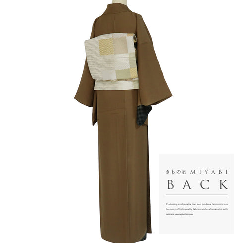 訪問着 リサイクル 身丈169.5cm 裄66.4cm 袷 打出の小槌や小花柄 刺繍 ブラウン LLサイズ お洒落 正絹 広衿 Aランク