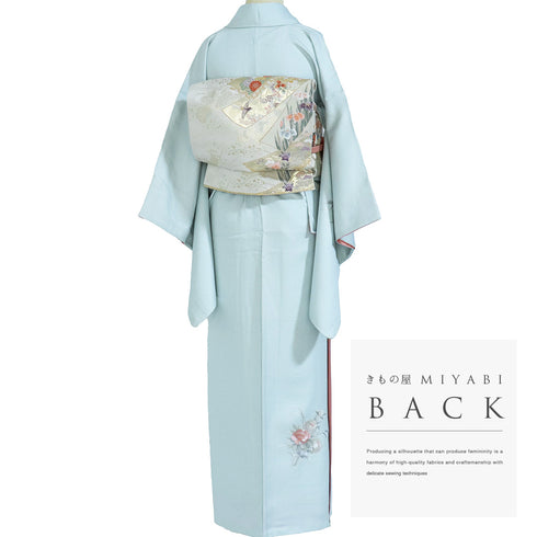 付下げ リサイクル 身丈160.8cm 裄62.4cm 袷 花籠柄 ブルー Lサイズ セミフォーマル 落款 正絹 広衿 Aランク